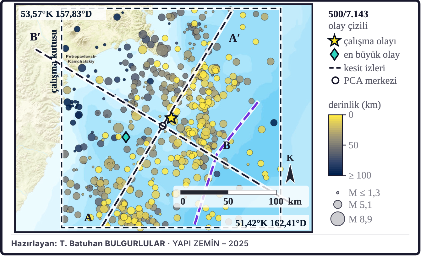 Şekil 3d. Depremlerin derinliğe göre haritası