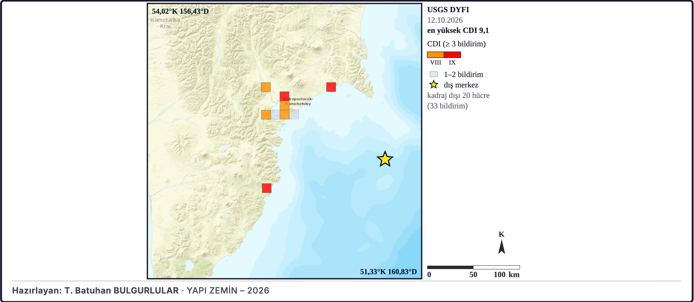Şekil 30a. Hissedilme bildirimlerinin coğrafi dağılımı (USGS DYFI)