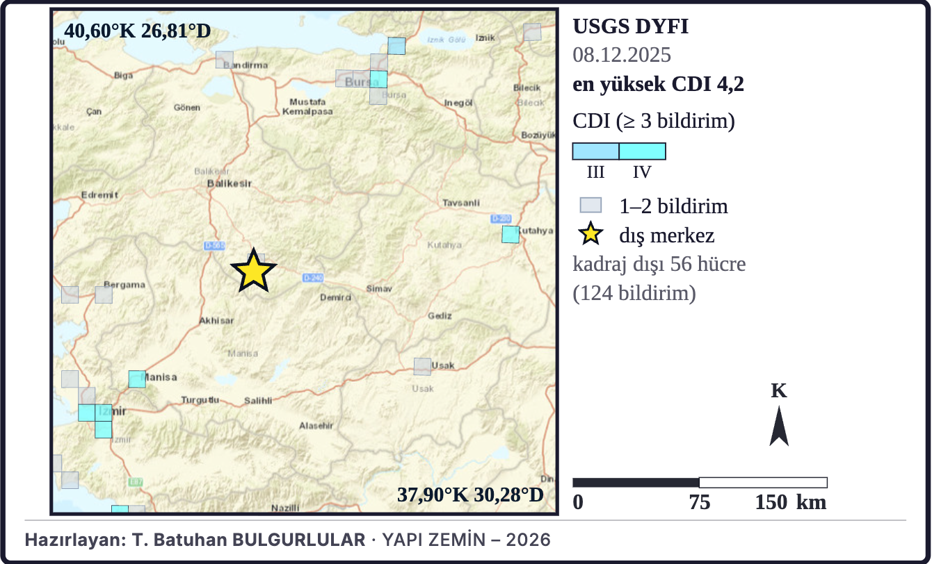 Şekil 6d. Hissedilme bildirimlerinin coğrafi dağılımı (USGS DYFI)