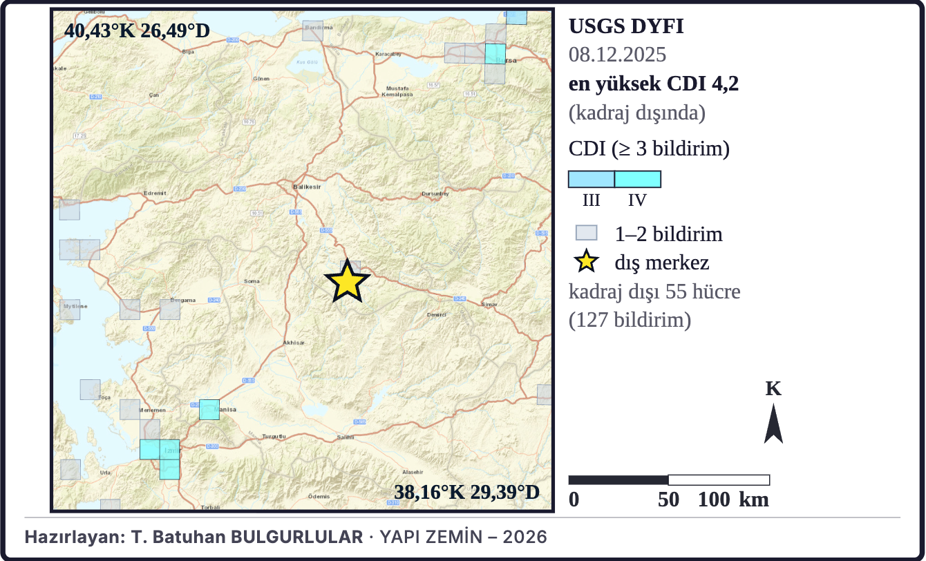 Şekil 6d. Hissedilme bildirimlerinin coğrafi dağılımı (USGS DYFI)