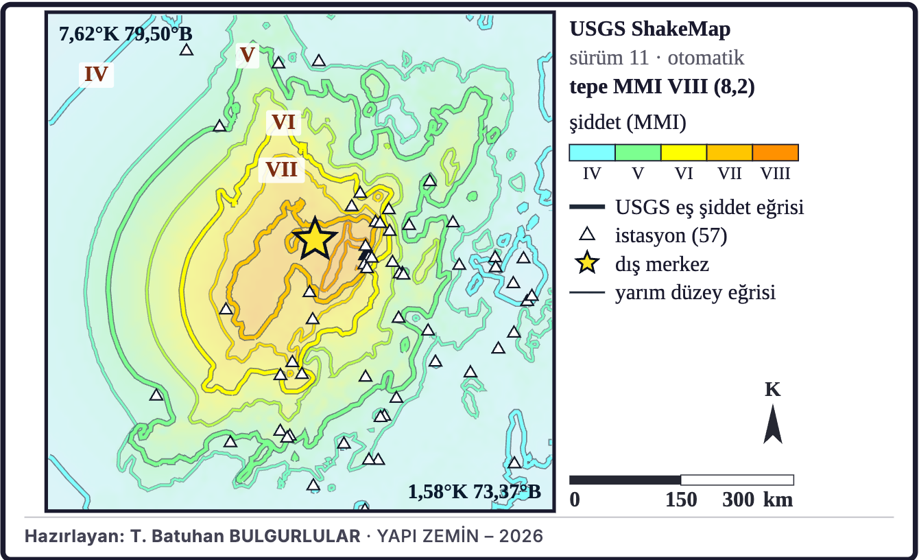 Şekil 14a. USGS ShakeMap şiddet kestirimi