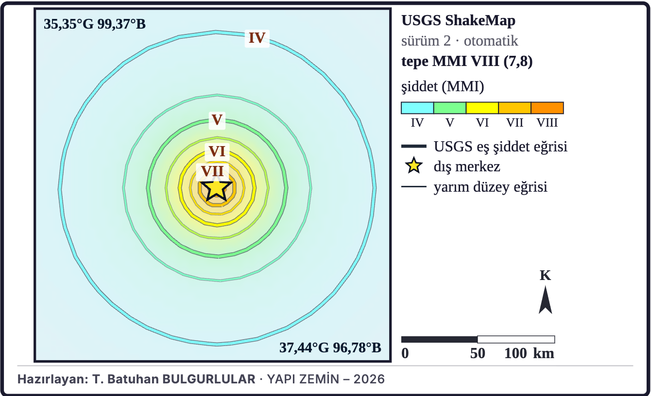 Şekil 6a. USGS ShakeMap şiddet kestirimi