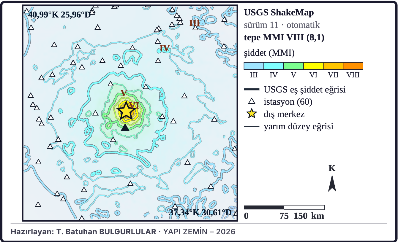 Şekil 6a. USGS ShakeMap şiddet kestirimi