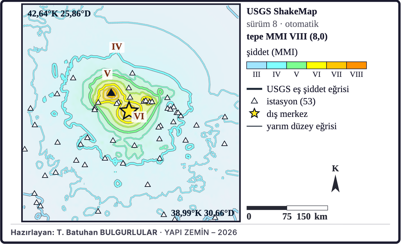 Şekil 7a. USGS ShakeMap şiddet kestirimi