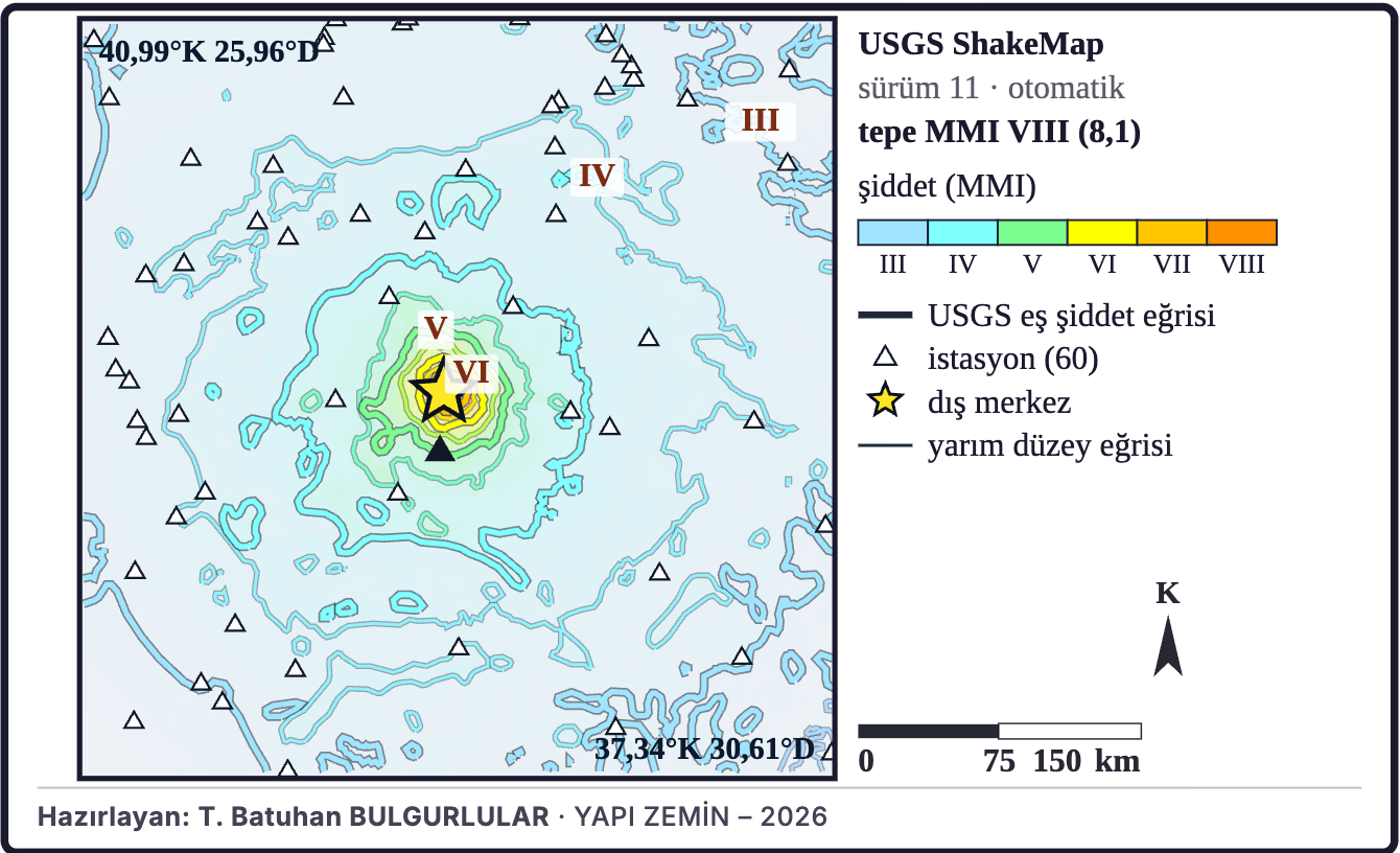 Şekil 6a. USGS ShakeMap şiddet kestirimi