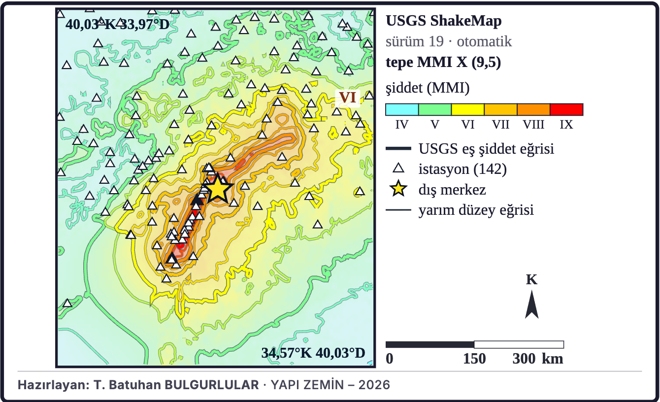 Şekil 16a. USGS ShakeMap şiddet kestirimi
