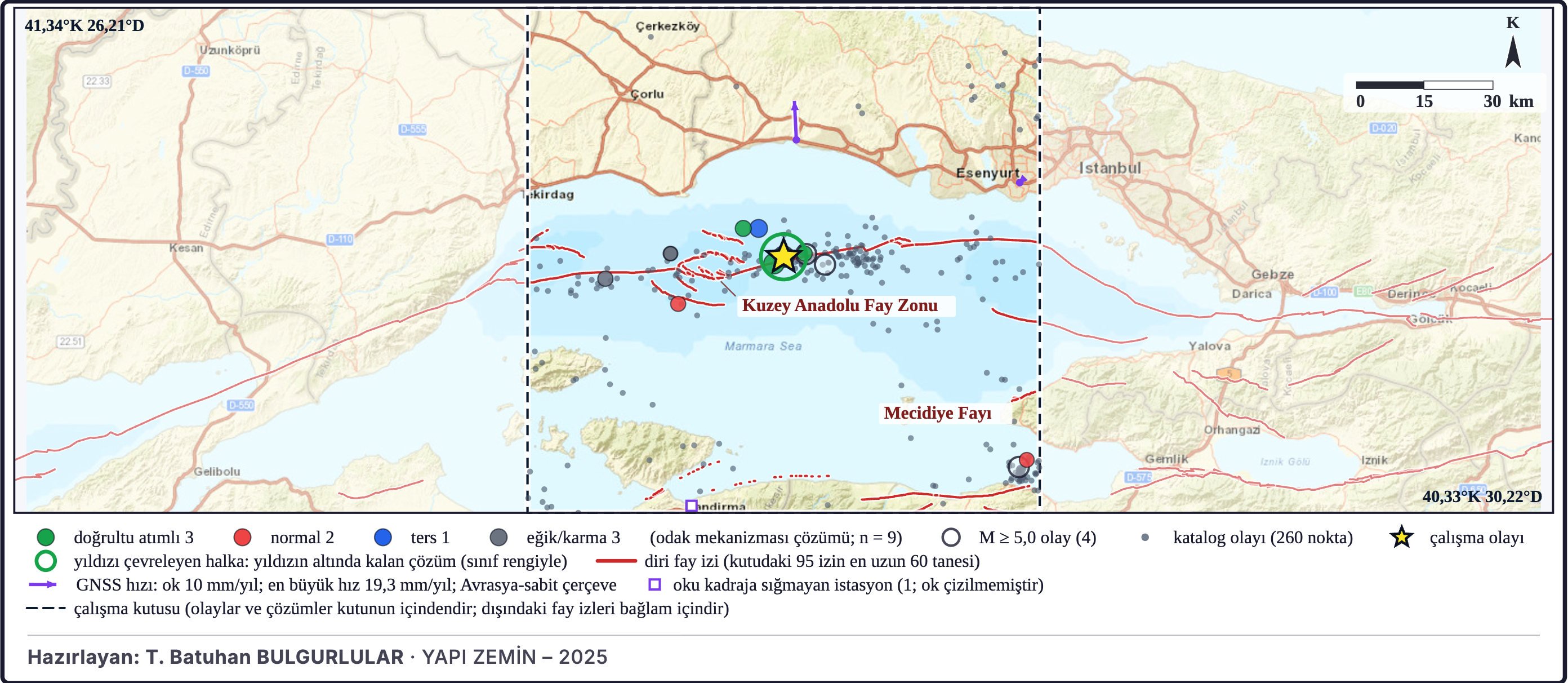 Şekil 9. Tektonik çerçeve: çevredeki odak mekanizmaları ve levha sınırları