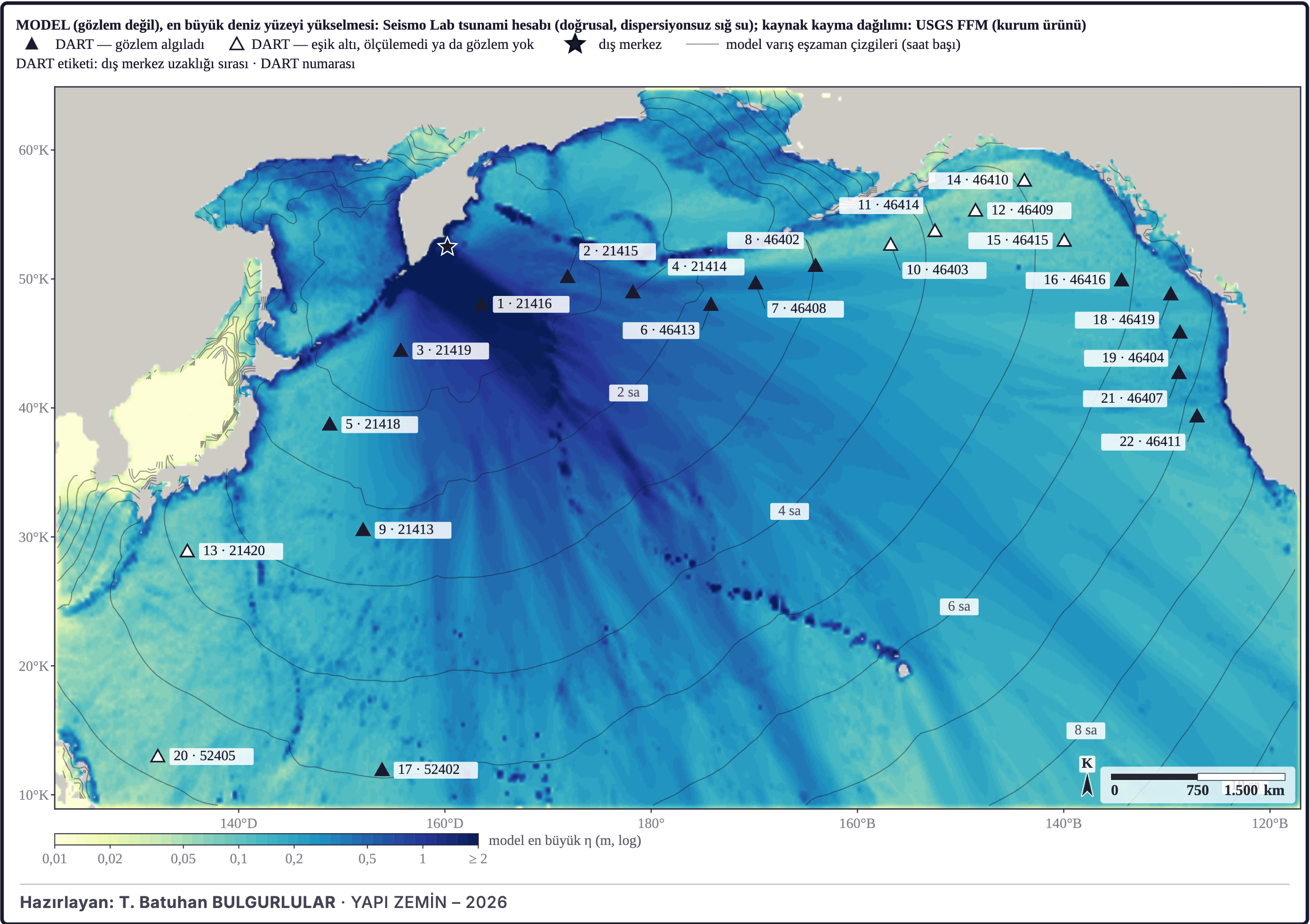 Şekil 33. Tsunami modeli: en büyük deniz yüzeyi yükselmesi (model)