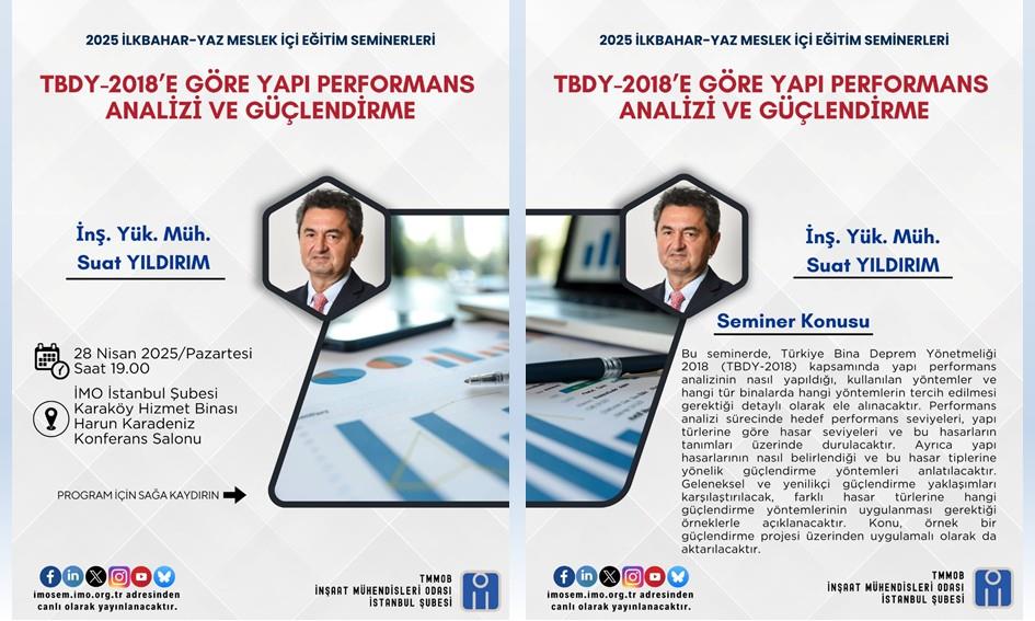 TBDY-2018’E Göre Yapı Performans Analizi ve Güçlendirme Başlıklı Semineri afişi
