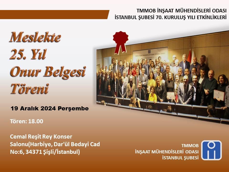 Meslekte 25. Yıl Onur Belgesi Törenı afişi