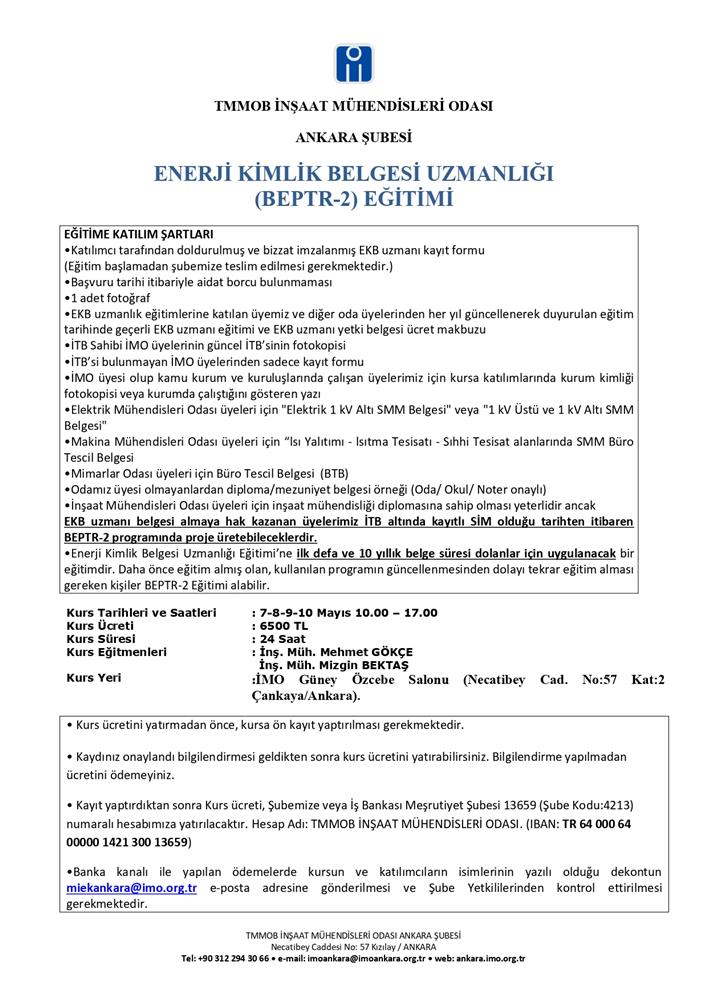 Enerji Kimlik Belgesi Uzmanlığı (BEPTR-2) Eğitimi