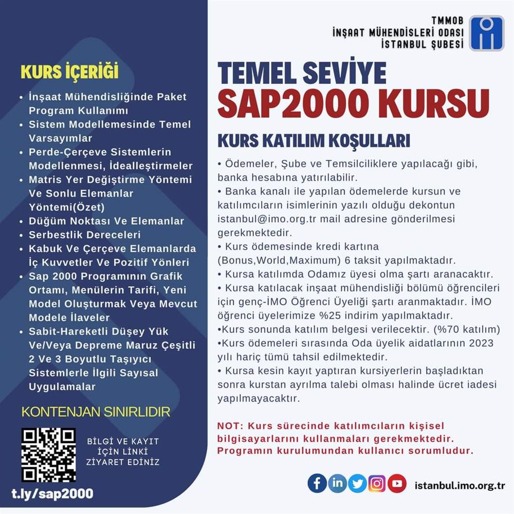 TEMEL SEVİYE SAP2000 KURSU KAYITLARI BAŞLADI!