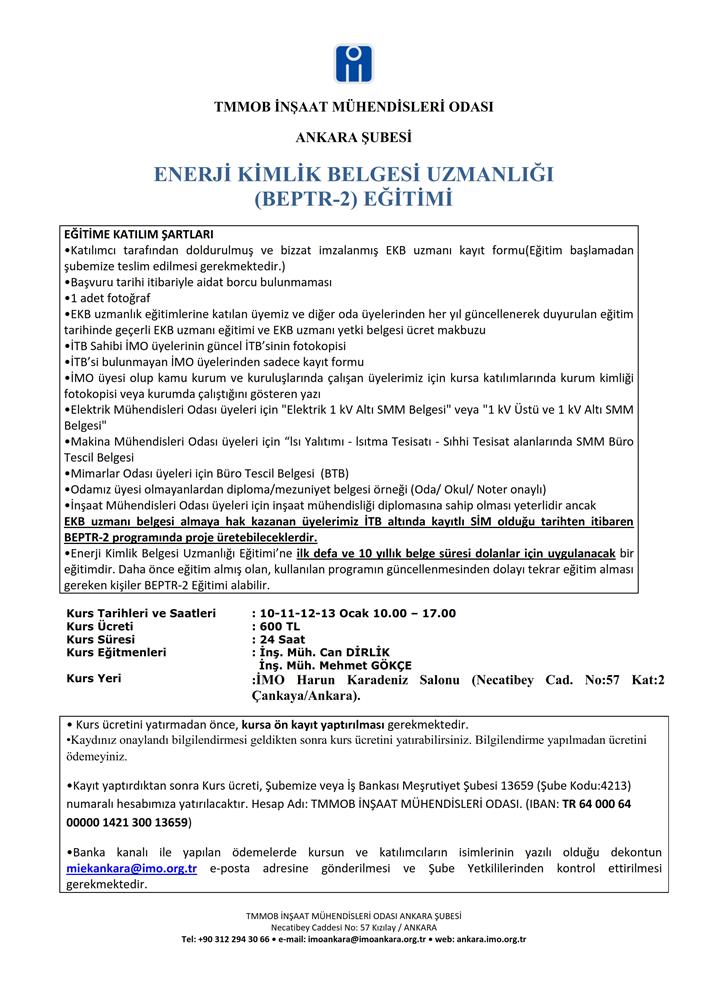Bilgi Afişi - Enerji Kimlik Belgesi Uzmanlığı (BEPTR-2) Eğitimi_001