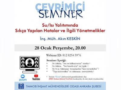 Çevrimiçi Seminer (Webinar): Su/Isı Yalıtımında Sıkça Yapılan Hatalar ve İlgili Yönetmelikler afişi