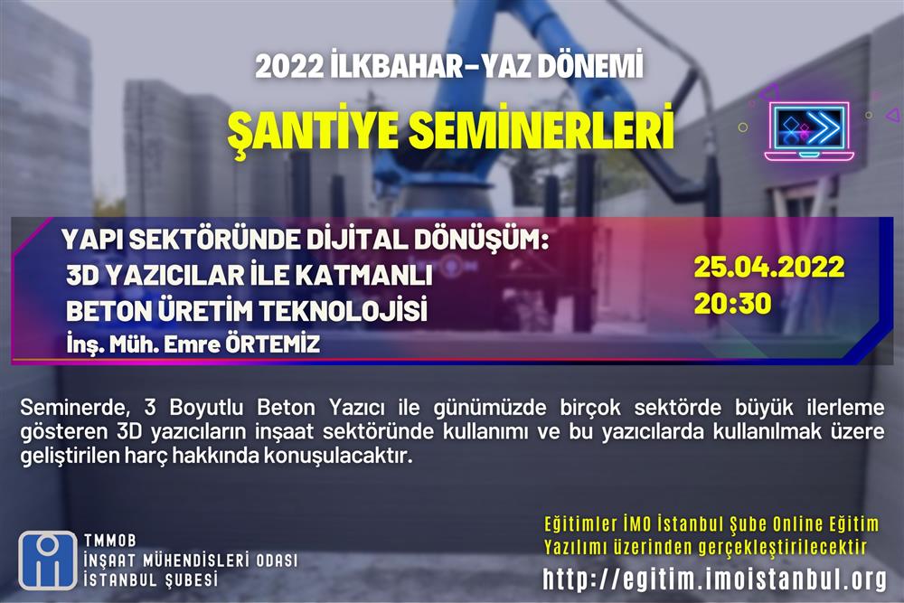 Şantiye Seminerleri-Yapı Sektöründe Dijital Dönüşüm-İnş.müh. Emre Örtemiz afişi