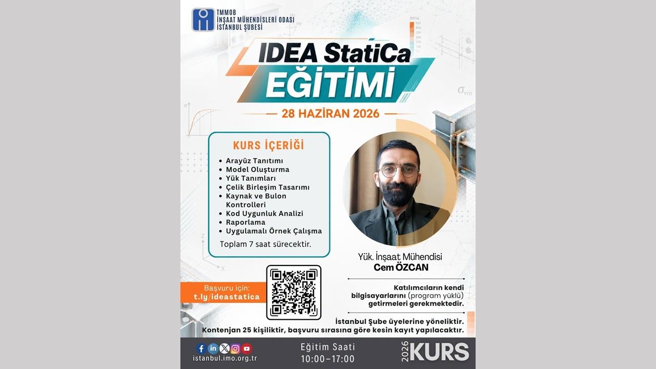 İMO İstanbul Şube 50. Dönem Süreli Sertifikalı Eğitimler kapsamında 9. Eğitimimiz IDEA StatiCa Eğitimi başlıyor!