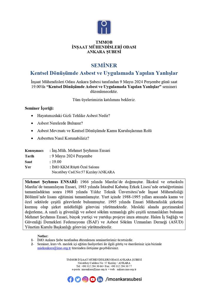 Kentsel Dönüşümde Asbest ve Uygulamada Yapılan Yanlışlar Semineri