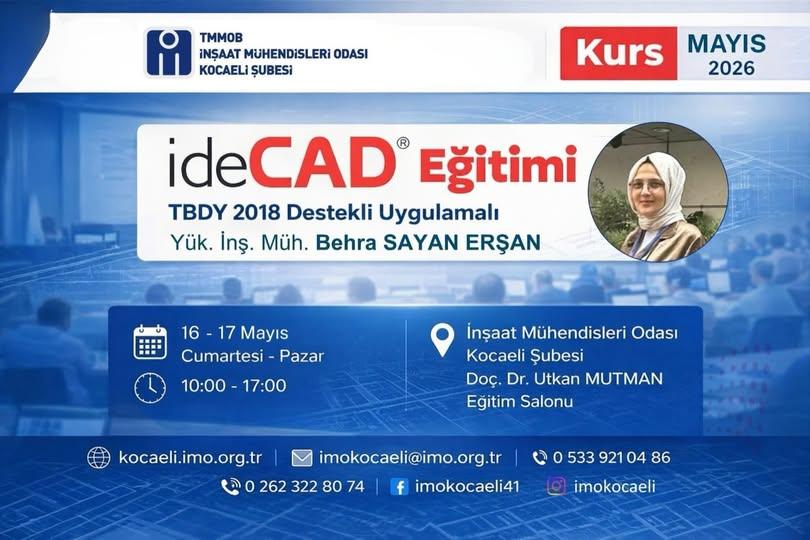 TBDY 2018 Destekli Uygulamalı İdeCAD Eğitimi Düzenlenecektir afişi