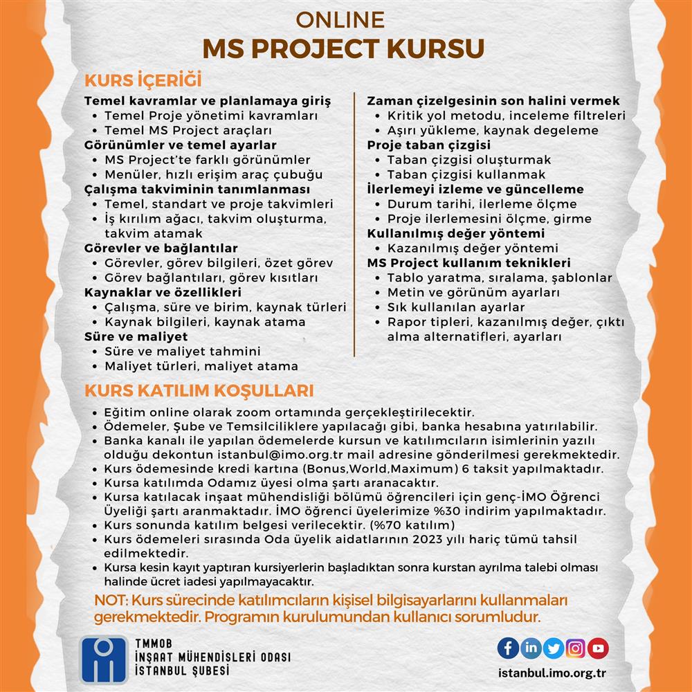 ONLINE MS PROJECT KURSU