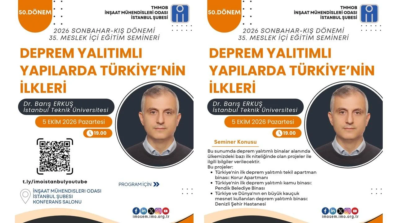 35. SEMİNER: YAPI DENETİM VE DEPREM GERÇEĞİ – DR. BARIŞ ERKUŞ - 5 EKİM 2026
