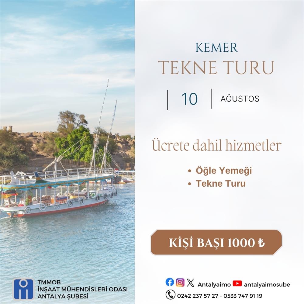 KEMER TEKNE TURU 📅 10 Ağustos 2025 – Pazar afişi