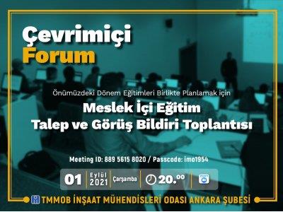 Çevrimiçi Forum: Meslek İçi Eğitim Talep ve Görüş Bildiri Toplantısı afişi