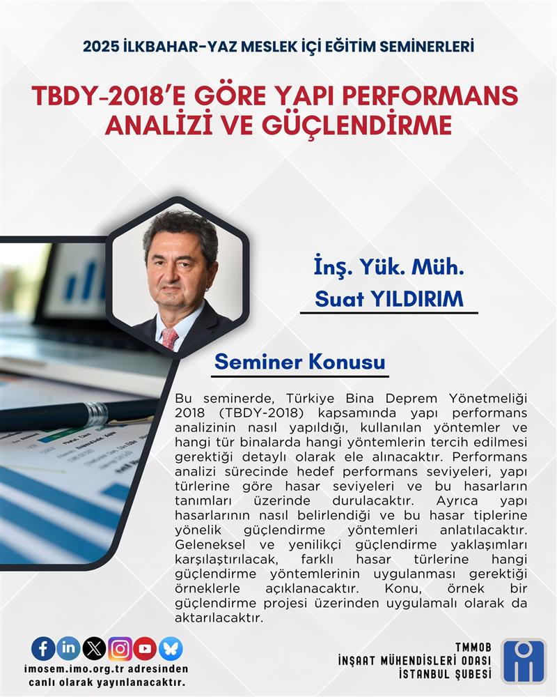 "TBDY-2018’E GÖRE YAPI PERFORMANS ANALİZİ VE GÜÇLENDİRME" BAŞLIKLI SEMİNERİ