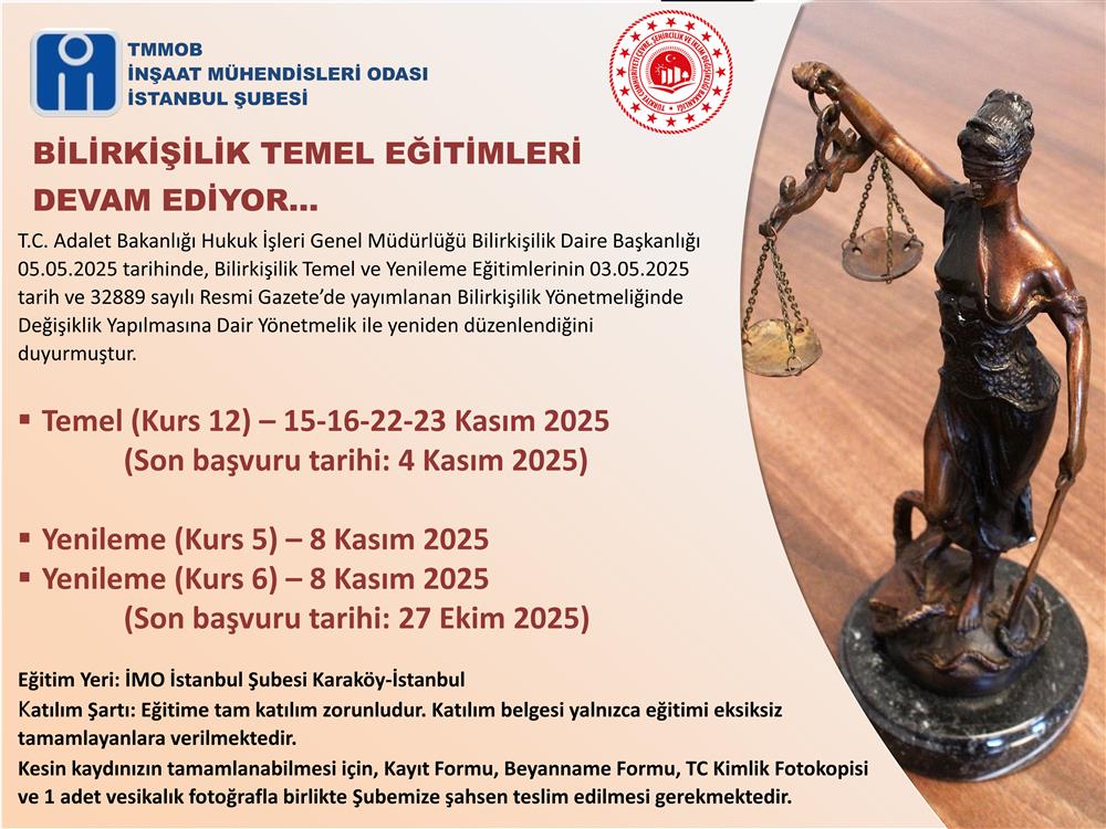 Şubemiz Bilirkişilik Temel ve Yenileme Eğitimleri Devam Ediyor afişi