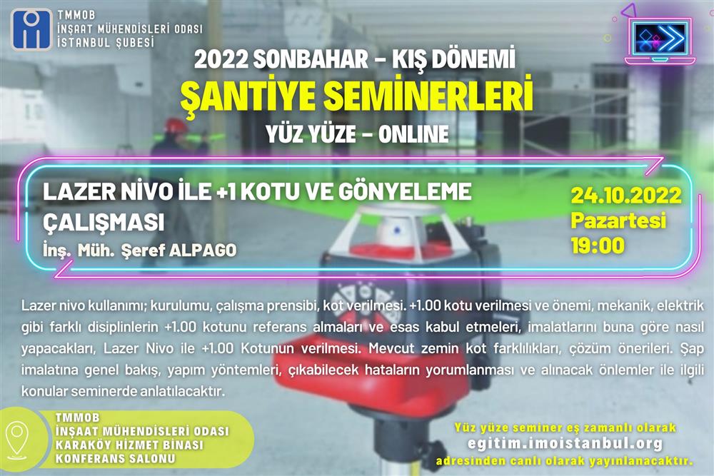 Şantiye Semineri – Lazer Nivo ile +1 Kotu ve Gönyeleme Çalışması – İnş. Müh. Şeref Alpago afişi