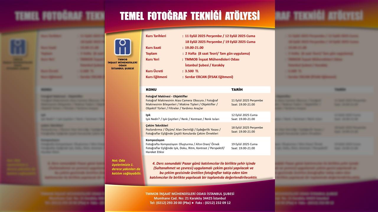 TEMEL FOTOĞRAF TEKNİĞİ ATÖLYESİ-18-19-25-26 EYLÜL 2025