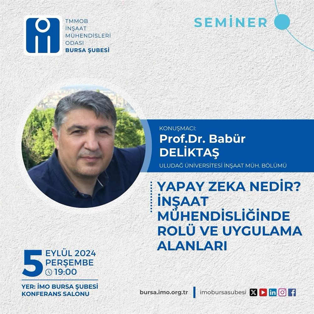 Yapay Zeka Nedir? İnşaat Mühendisliğinde Rolü ve Uygulama Alanları Semineri afişi