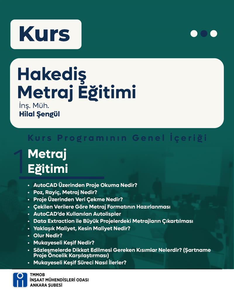 Kurs: Hakediş Metraj Eğitimi