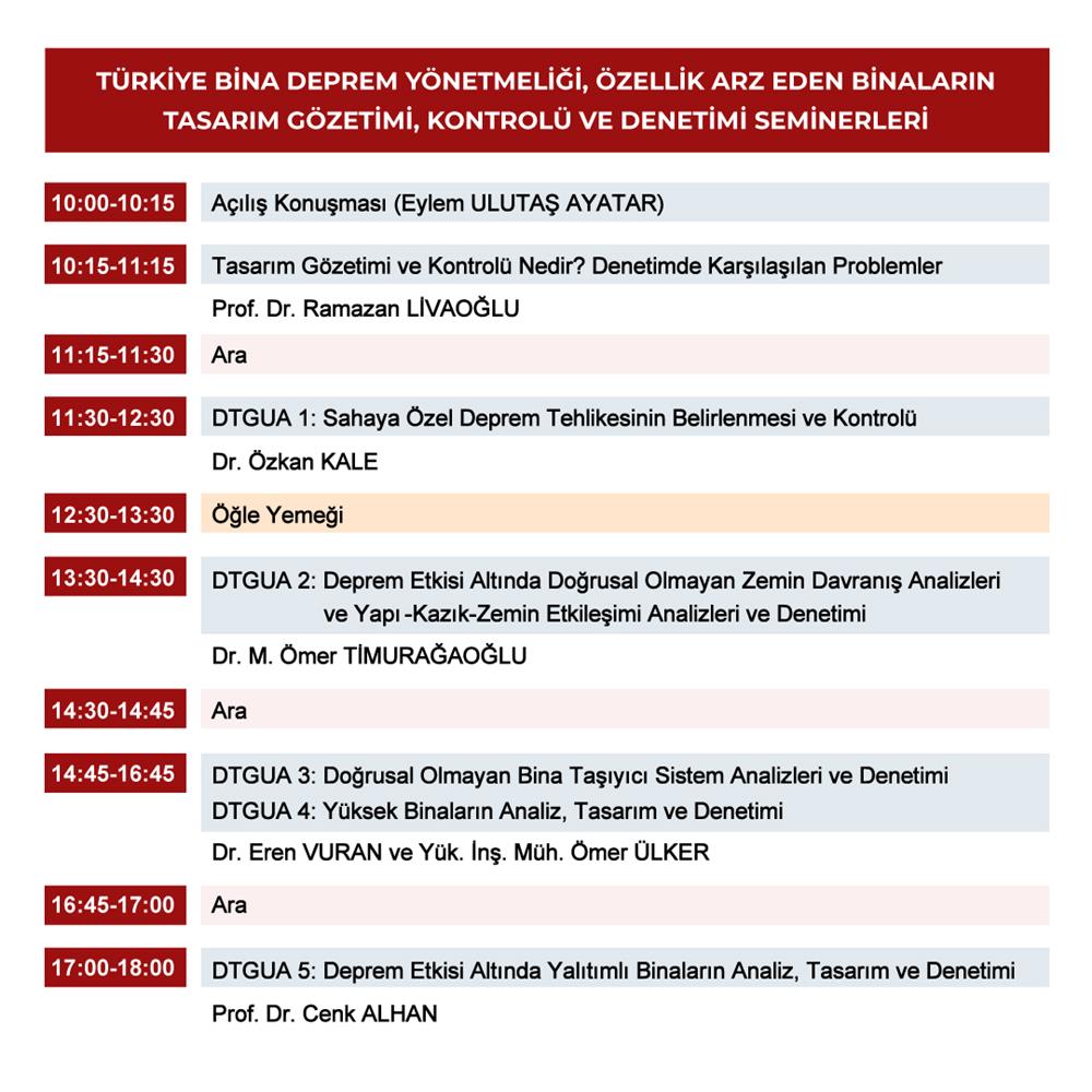 Seminer: Türkiye Bina Deprem Yönetmeliği Özellik Arz Eden Binaların Tasarım Gözetimi, Kontrolü ve Denetimi afişi