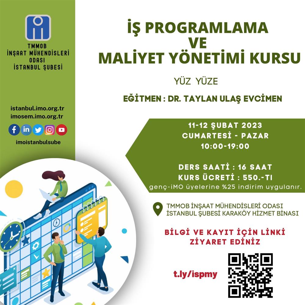 İş Programlama ve Maliyet Yönetimi Kursu Kayıtları Başladı ! afişi
