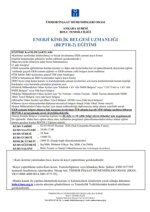 Enerji Kimlik Belgesi Uzmanlığı (BEPTR-2) Eğitimi-Kastamonu