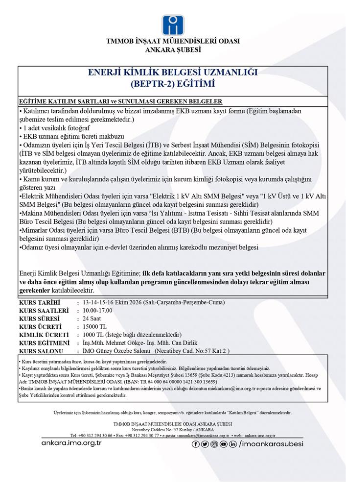 Enerji Kimlik Belgesi Uzmanlığı (BEPTR-2) Eğitimi