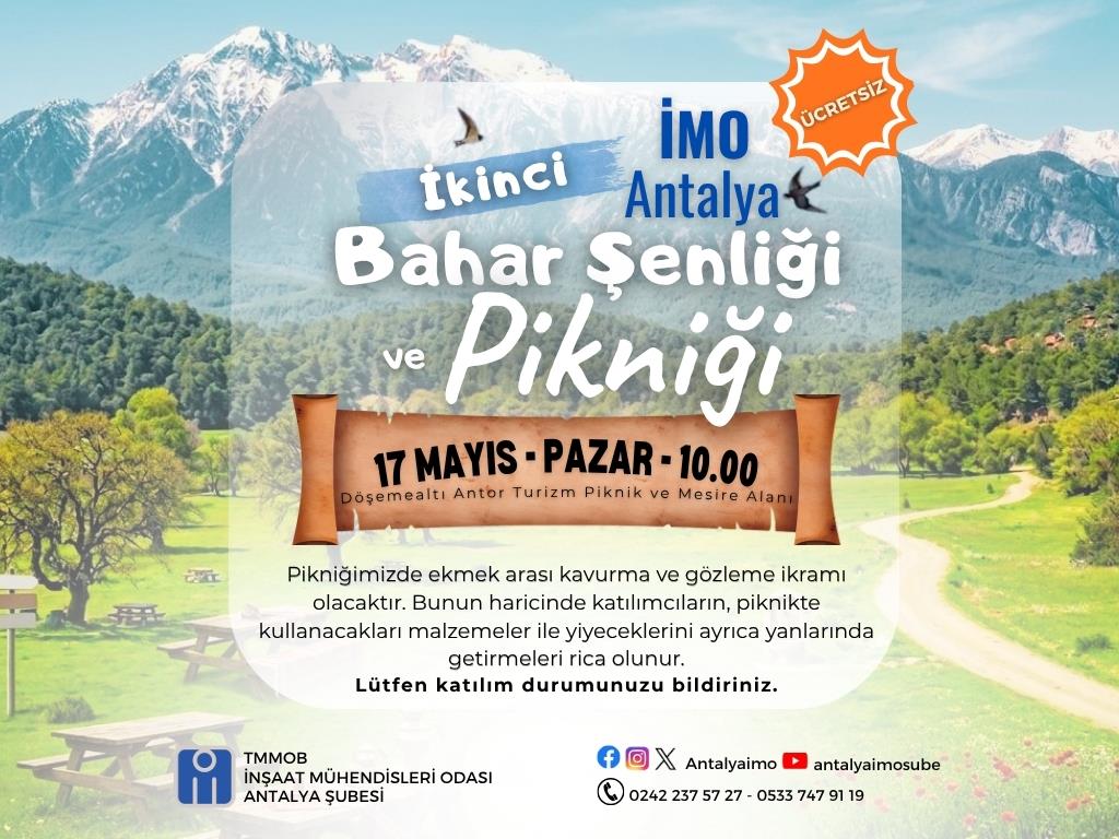 2. Geleneksel Antalya İMO Bahar Şenliği Piknik Etkinliği'ne Davetlisiniz! afişi