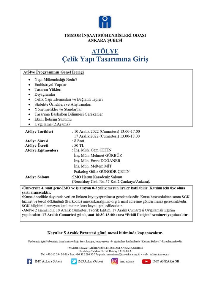 ATÖLYE: ÇELİK YAPI TASARIMINA GİRİŞ